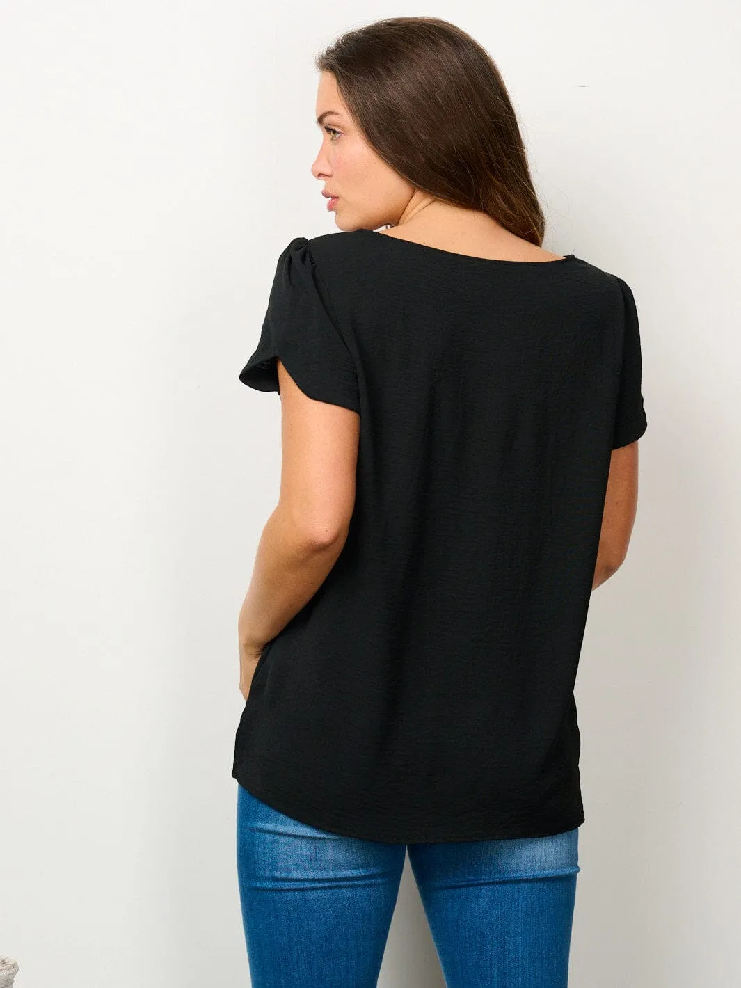 WOMEN'S SHORT SLEEVE SOLID BLOUSE TOP