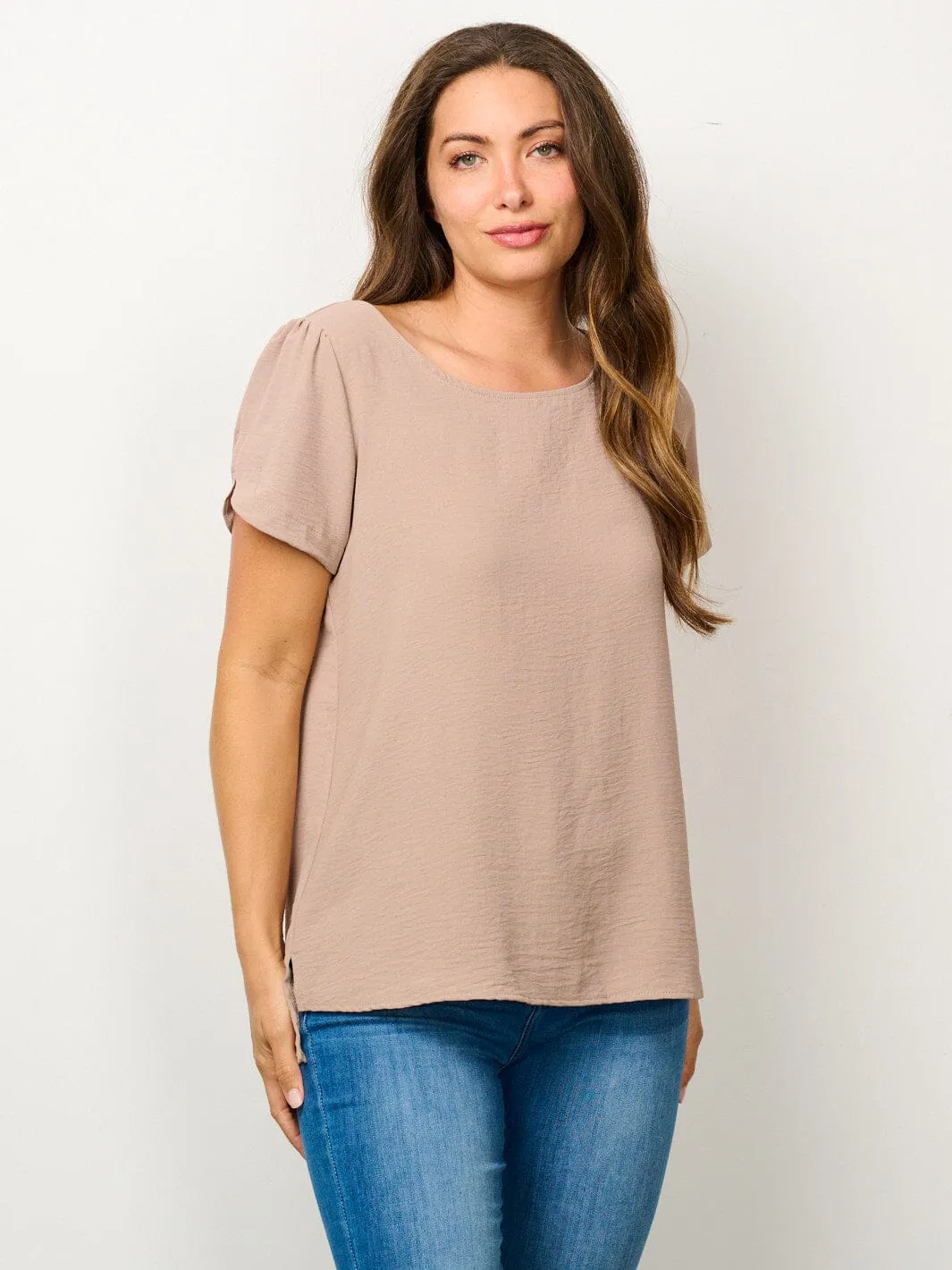 WOMEN'S SHORT SLEEVE SOLID BLOUSE TOP