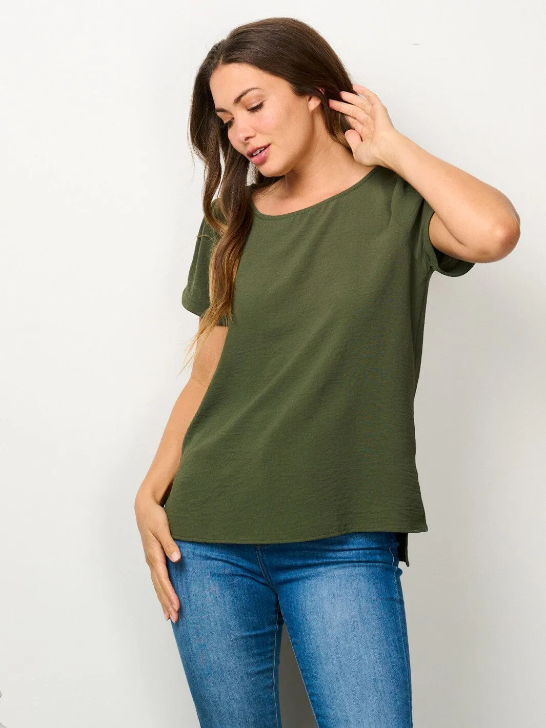 WOMEN'S SHORT SLEEVE SOLID BLOUSE TOP