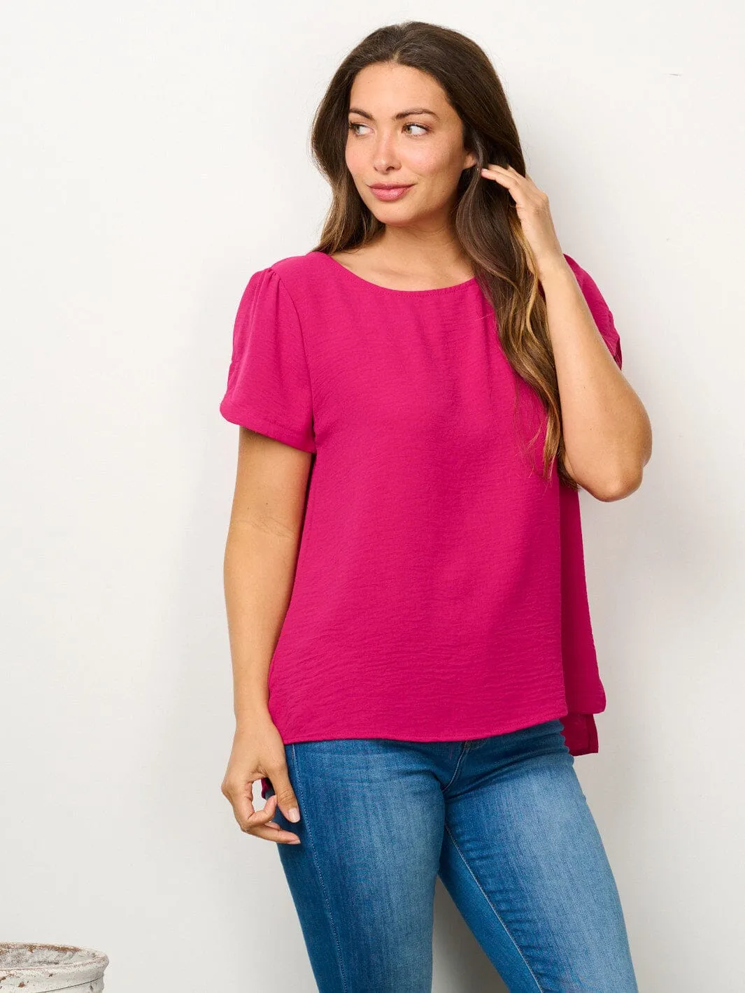 WOMEN'S SHORT SLEEVE SOLID BLOUSE TOP