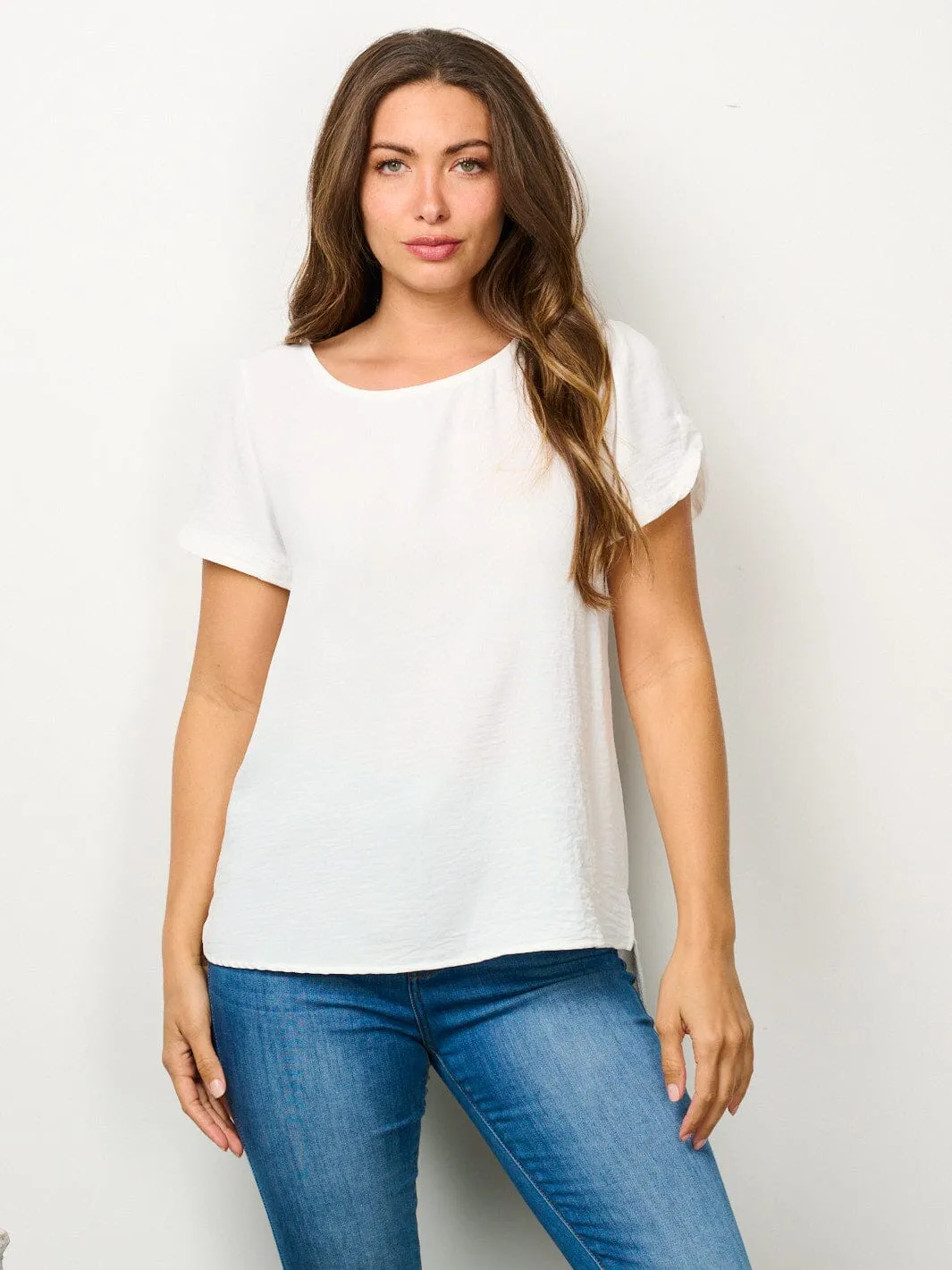 WOMEN'S SHORT SLEEVE SOLID BLOUSE TOP