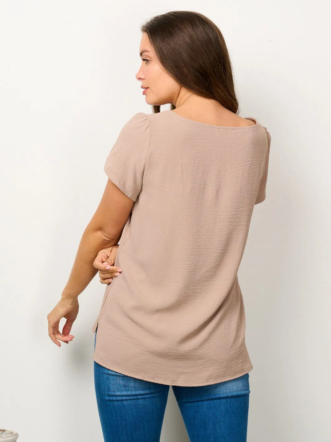 WOMEN'S SHORT SLEEVE SOLID BLOUSE TOP