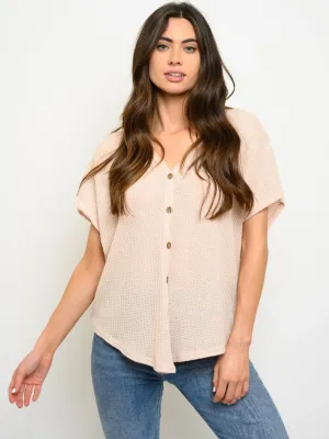 WOMEN'S SHORT SLEEVE WAFFLE TOP