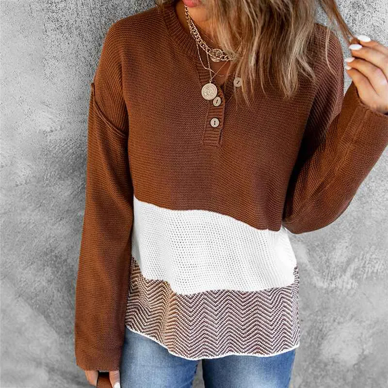 Womens V Neck Sweaters Fall Long Sleeve Waffle Knit Tops Tunic Pullover Sweater Button Casual Henley Shirts K169