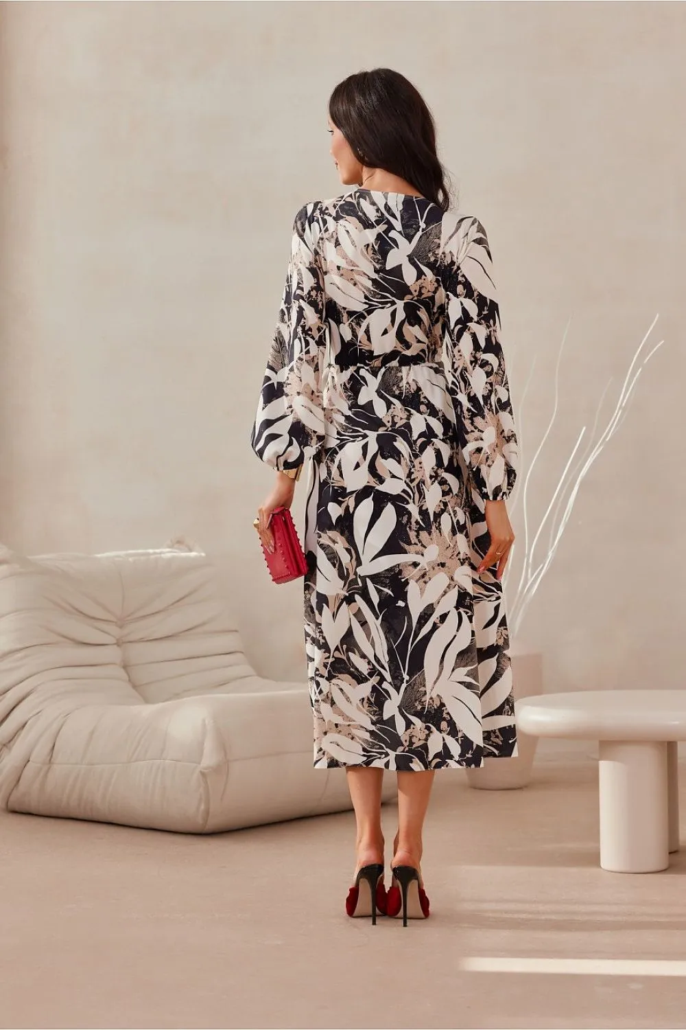 Wrap Front Flared Midi Dress