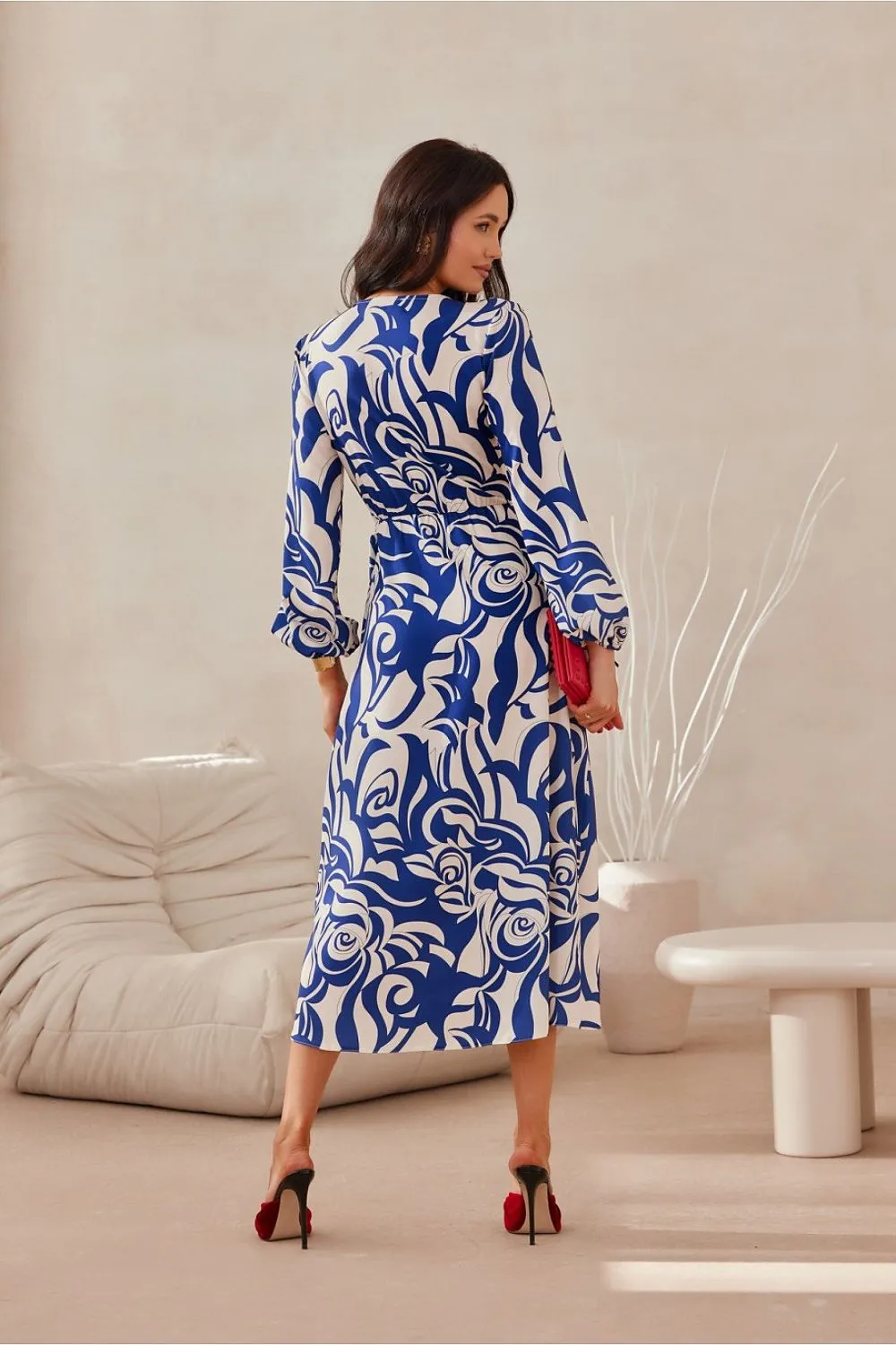 Wrap Front Flared Midi Dress