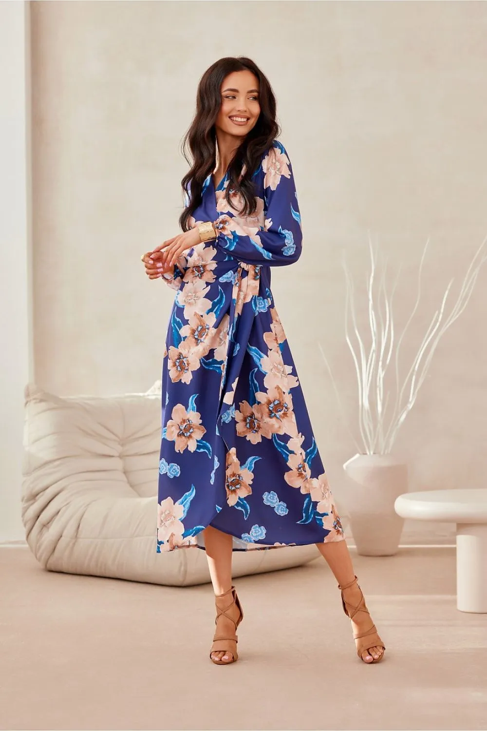 Wrap Front Flared Midi Dress