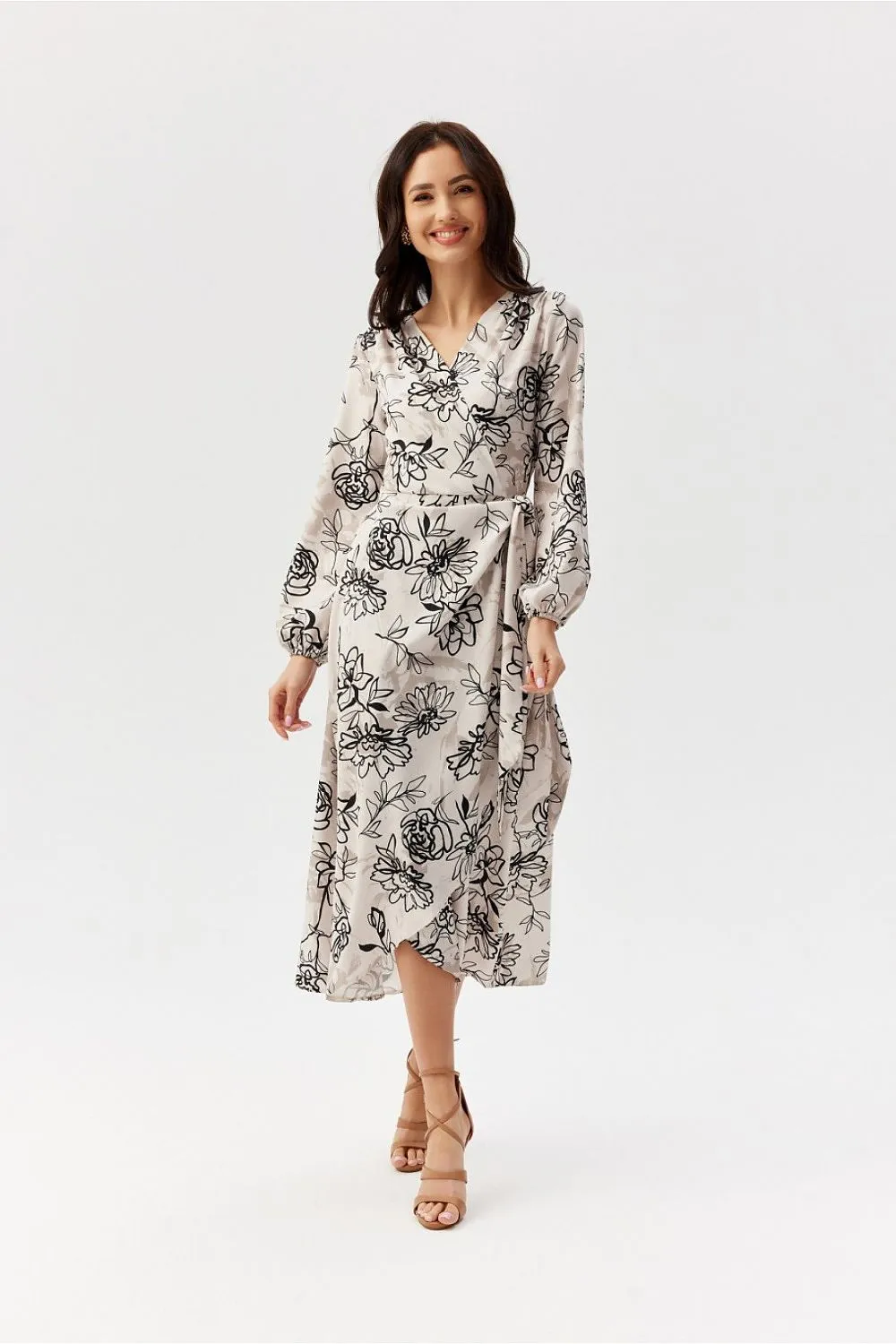 Wrap Front Flared Midi Dress