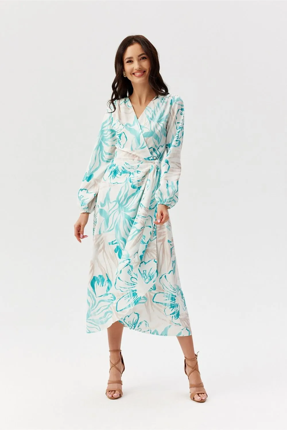 Wrap Front Flared Midi Dress
