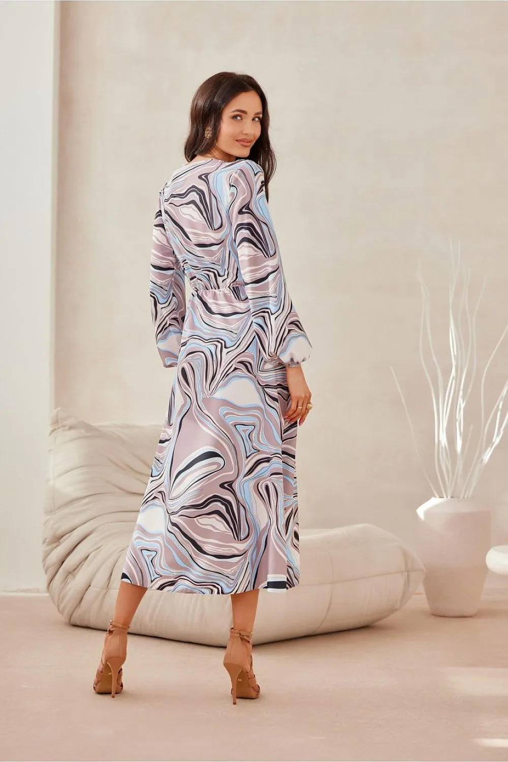 Wrap Front Flared Midi Dress