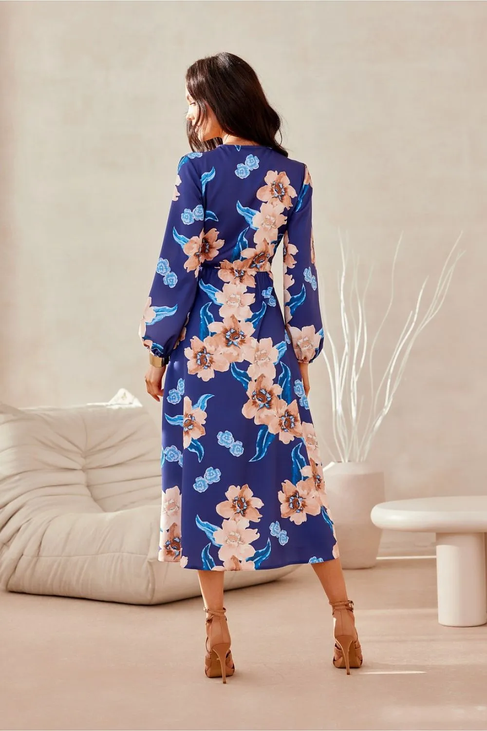 Wrap Front Flared Midi Dress