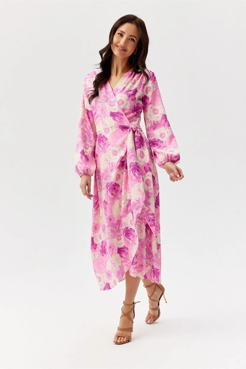 Wrap Front Flared Midi Dress