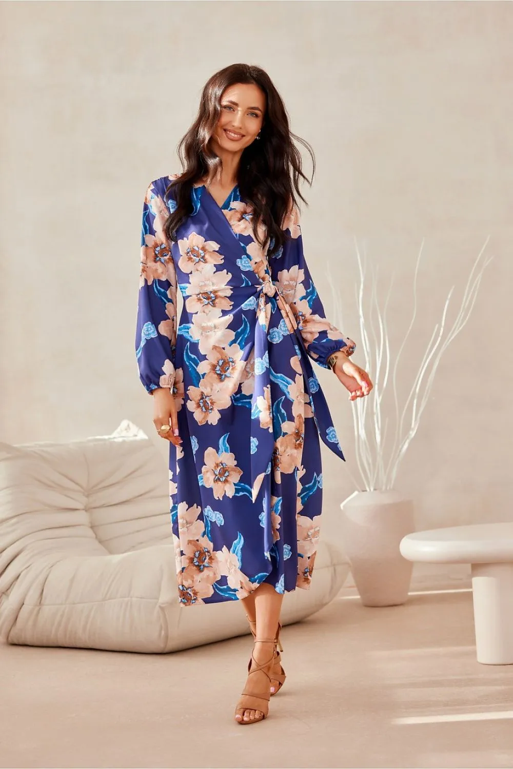 Wrap Front Flared Midi Dress