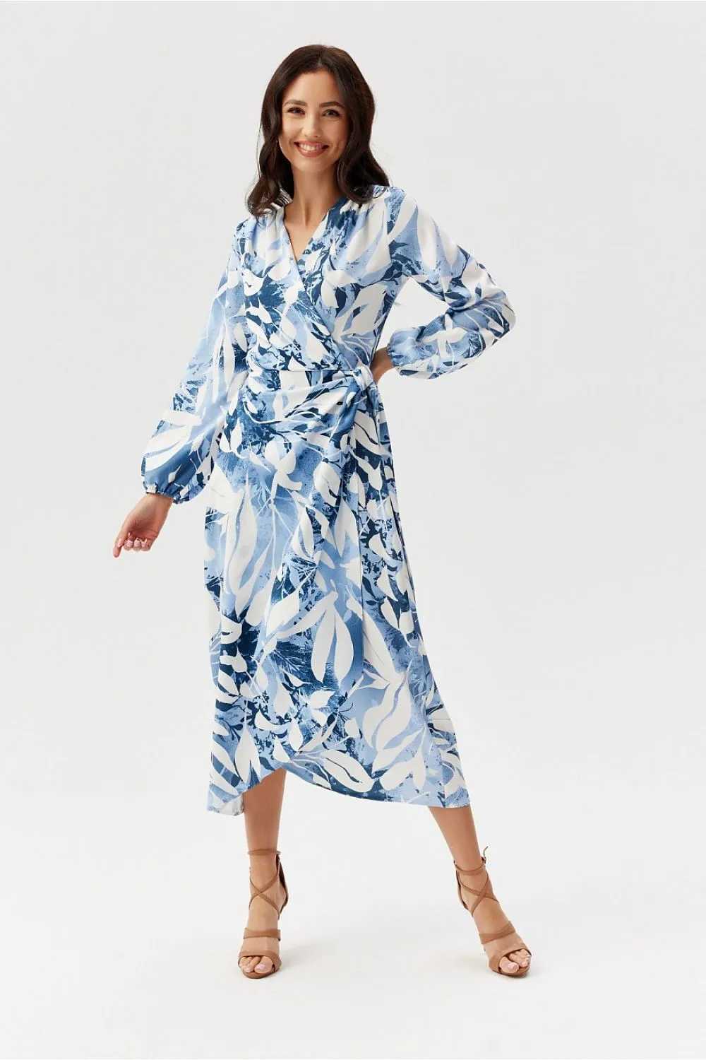 Wrap Front Flared Midi Dress