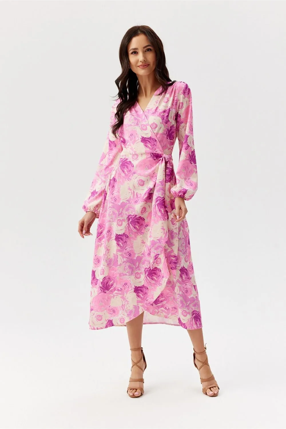 Wrap Front Flared Midi Dress