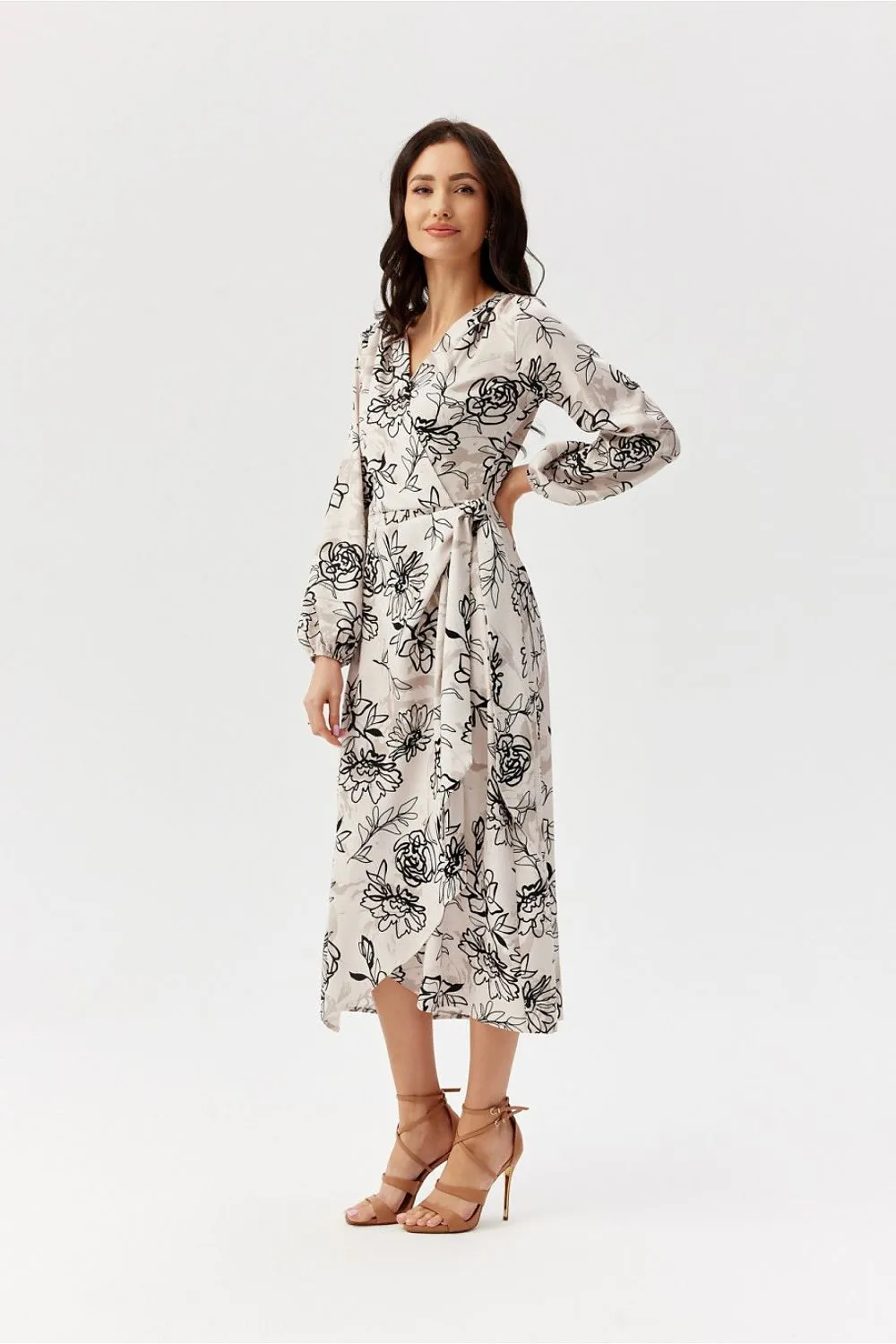 Wrap Front Flared Midi Dress