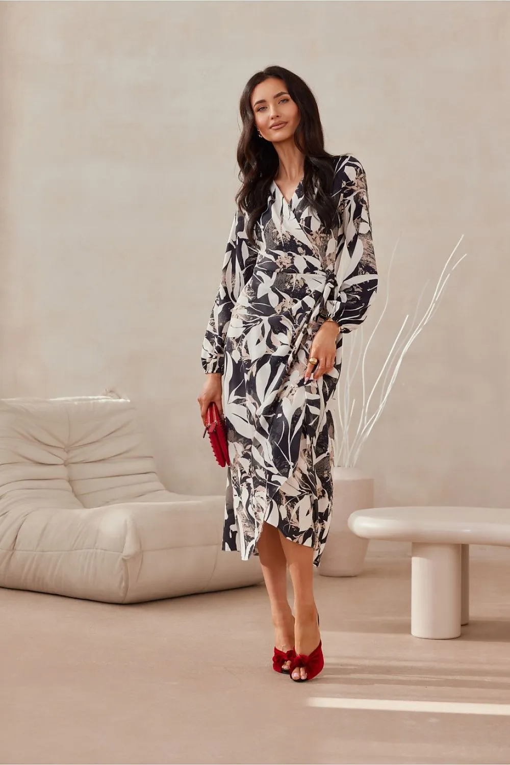 Wrap Front Flared Midi Dress