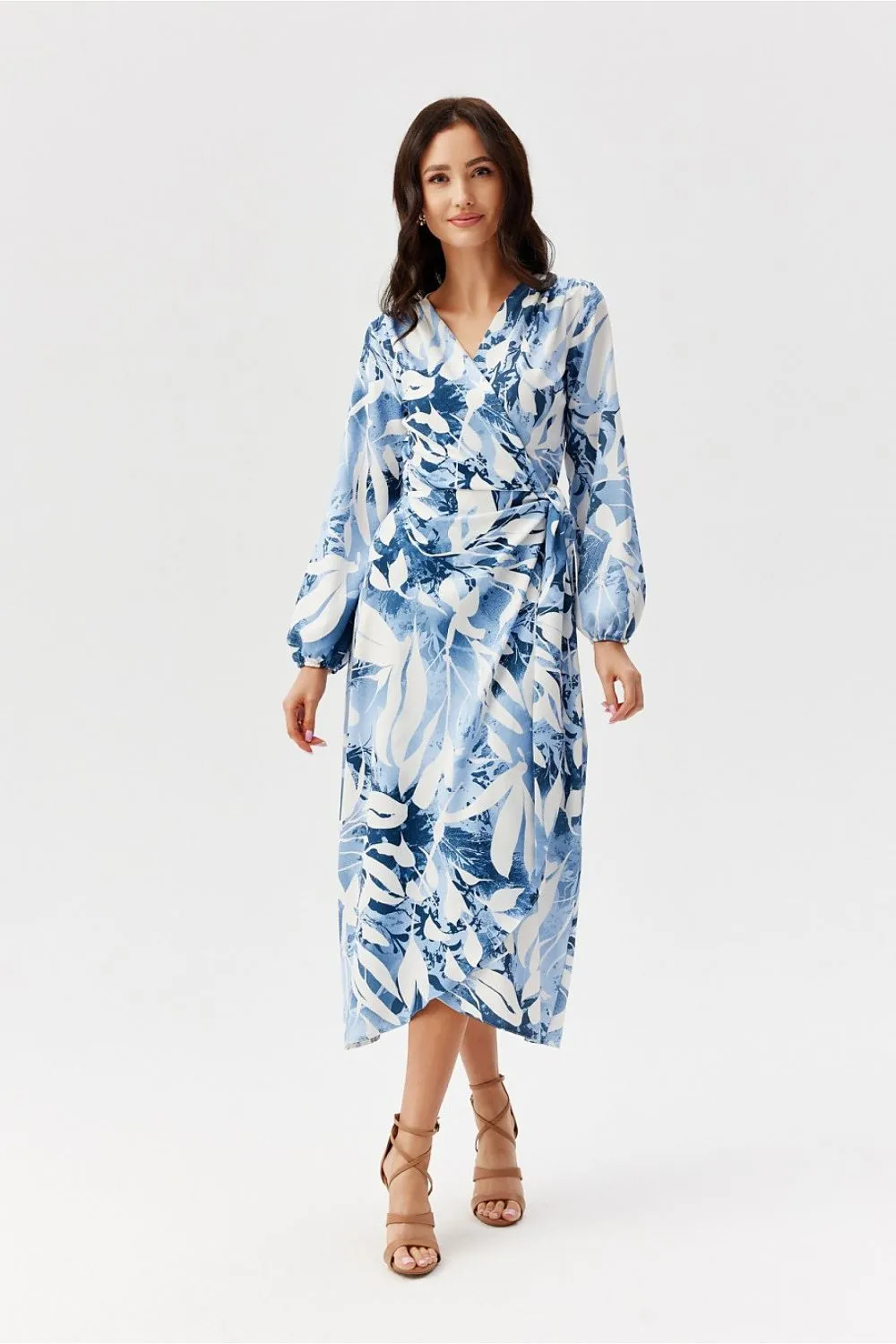 Wrap Front Flared Midi Dress
