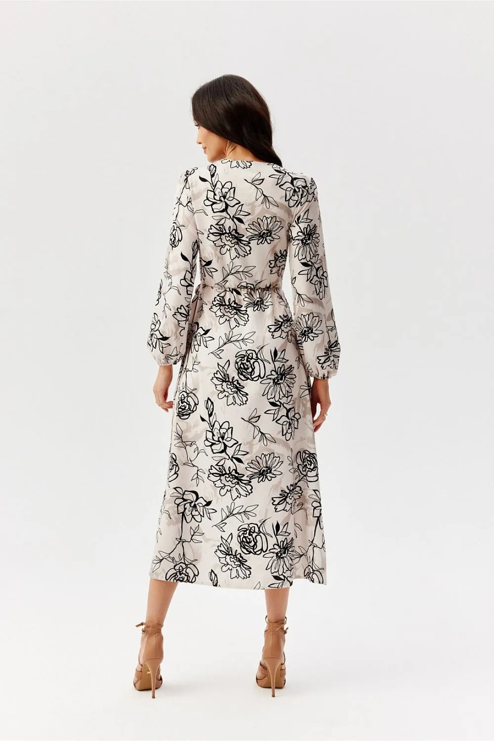 Wrap Front Flared Midi Dress