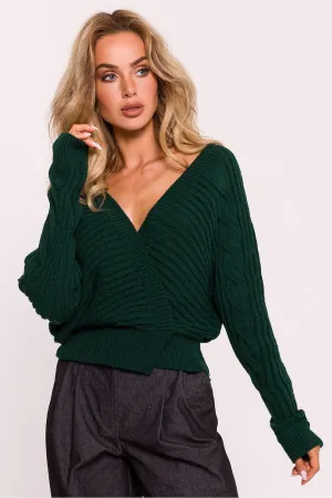 Wrap-Over Deep Neck Knit Sweater