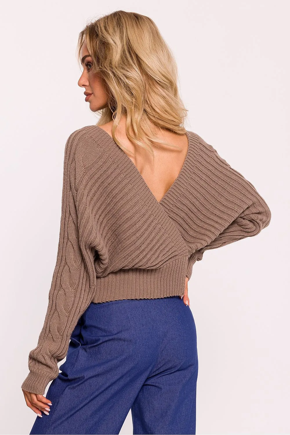 Wrap-Over Deep Neck Knit Sweater