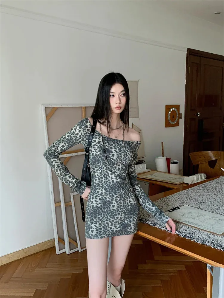 Y2K Leopard Open Back Mini Dress