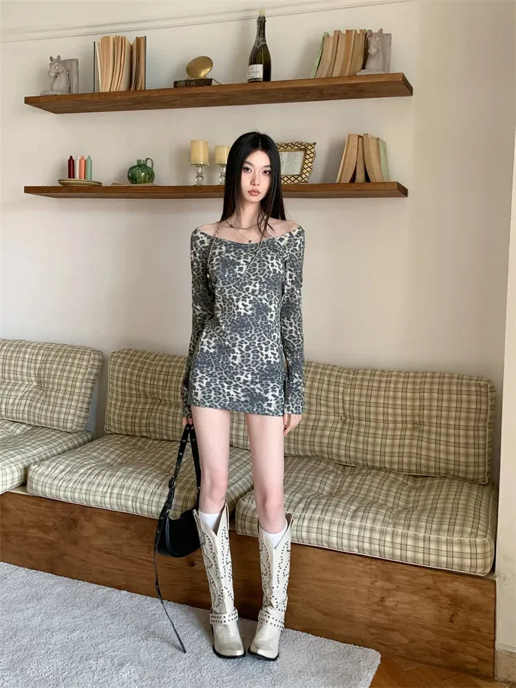 Y2K Leopard Open Back Mini Dress