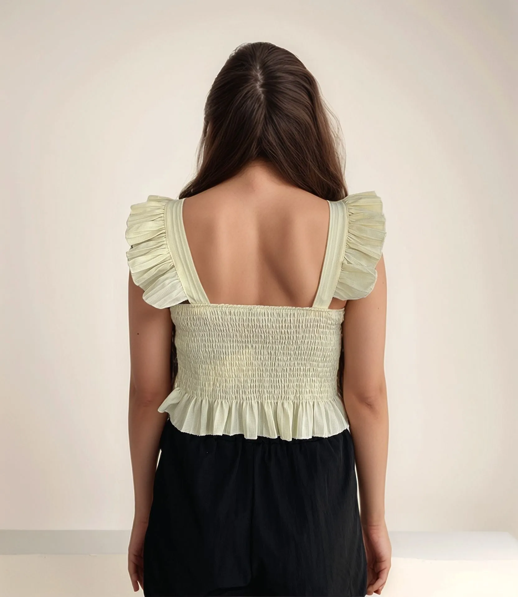 Yellow Ribboned Flutter Sleeve Top