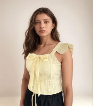 Yellow Ribboned Flutter Sleeve Top
