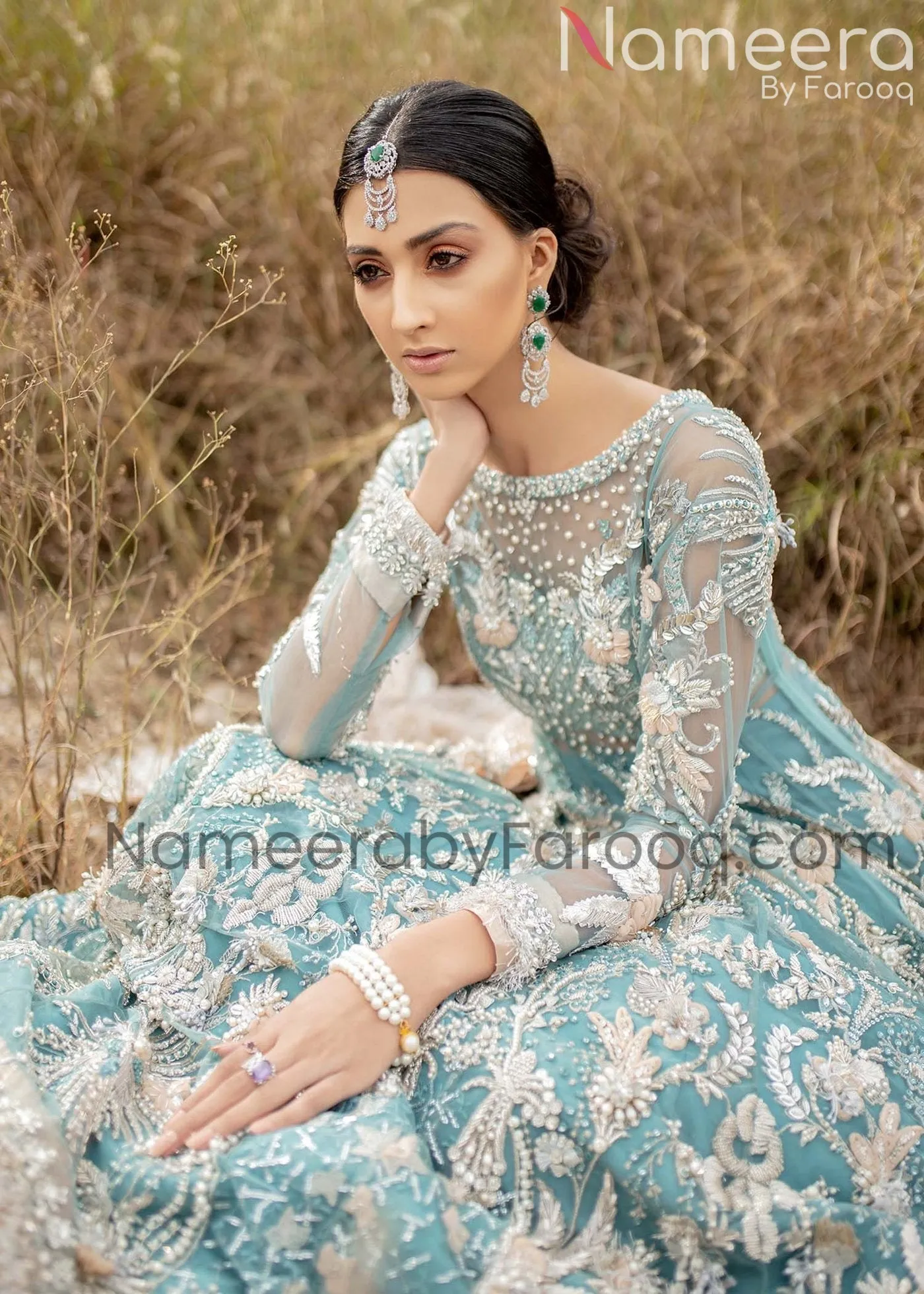 Zardozi Bridal Sky Blue Lehenga Combination Suit #BN229