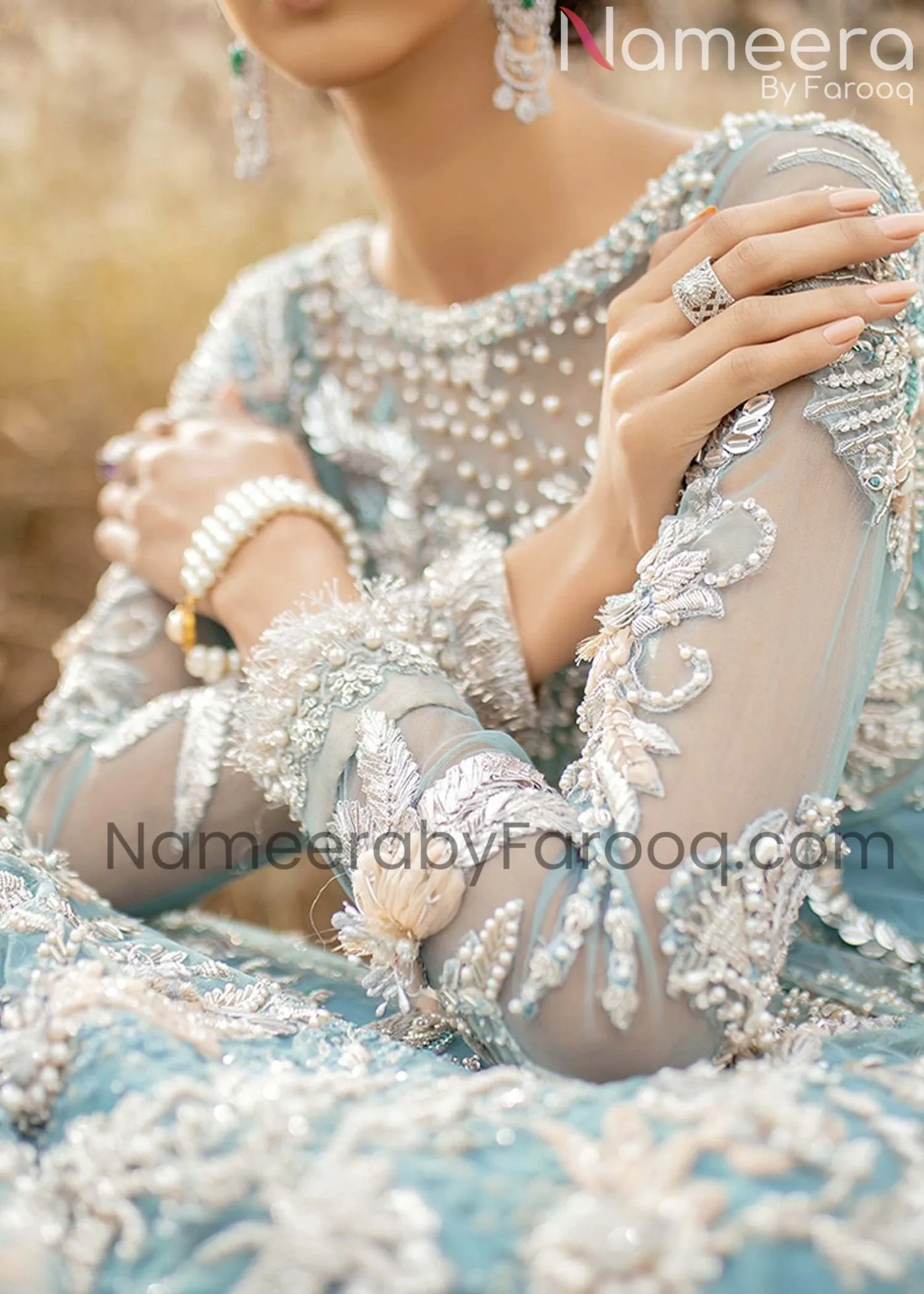 Zardozi Bridal Sky Blue Lehenga Combination Suit #BN229