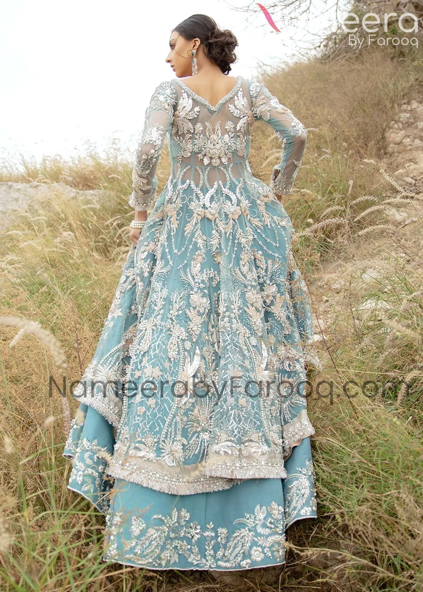 Zardozi Bridal Sky Blue Lehenga Combination Suit #BN229