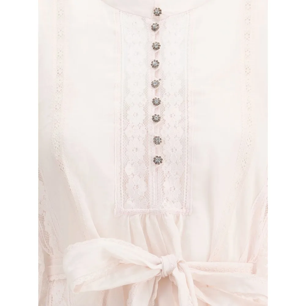 ZIMMERMANN Women Ivory Billow Dress Cotton Crush Lace Ruffle Mini Bodycon Size 2