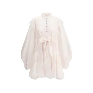 ZIMMERMANN Women Ivory Billow Dress Cotton Crush Lace Ruffle Mini Bodycon Size 2