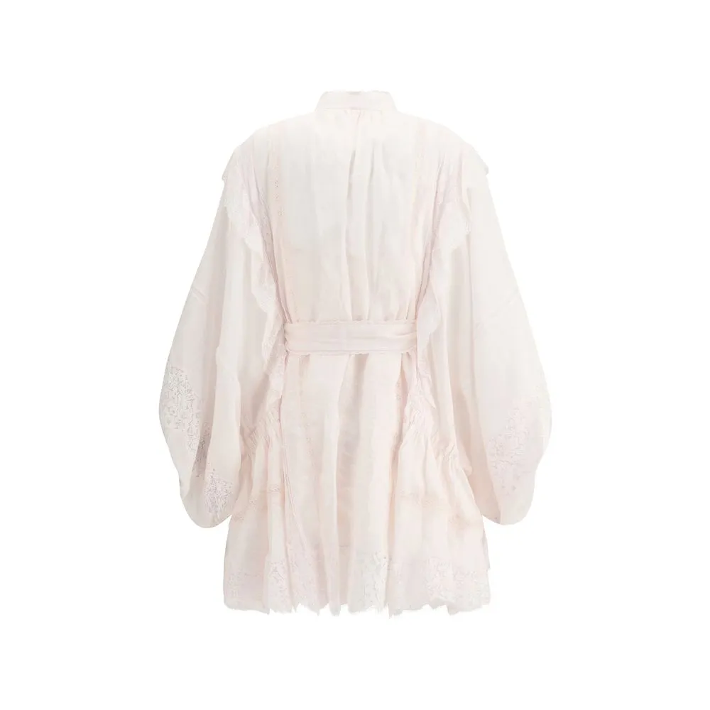ZIMMERMANN Women Ivory Billow Dress Cotton Crush Lace Ruffle Mini Bodycon Size 2
