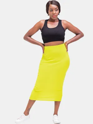 Zoya Basic Ribbed Midi Pencil Skirt - Lime Green